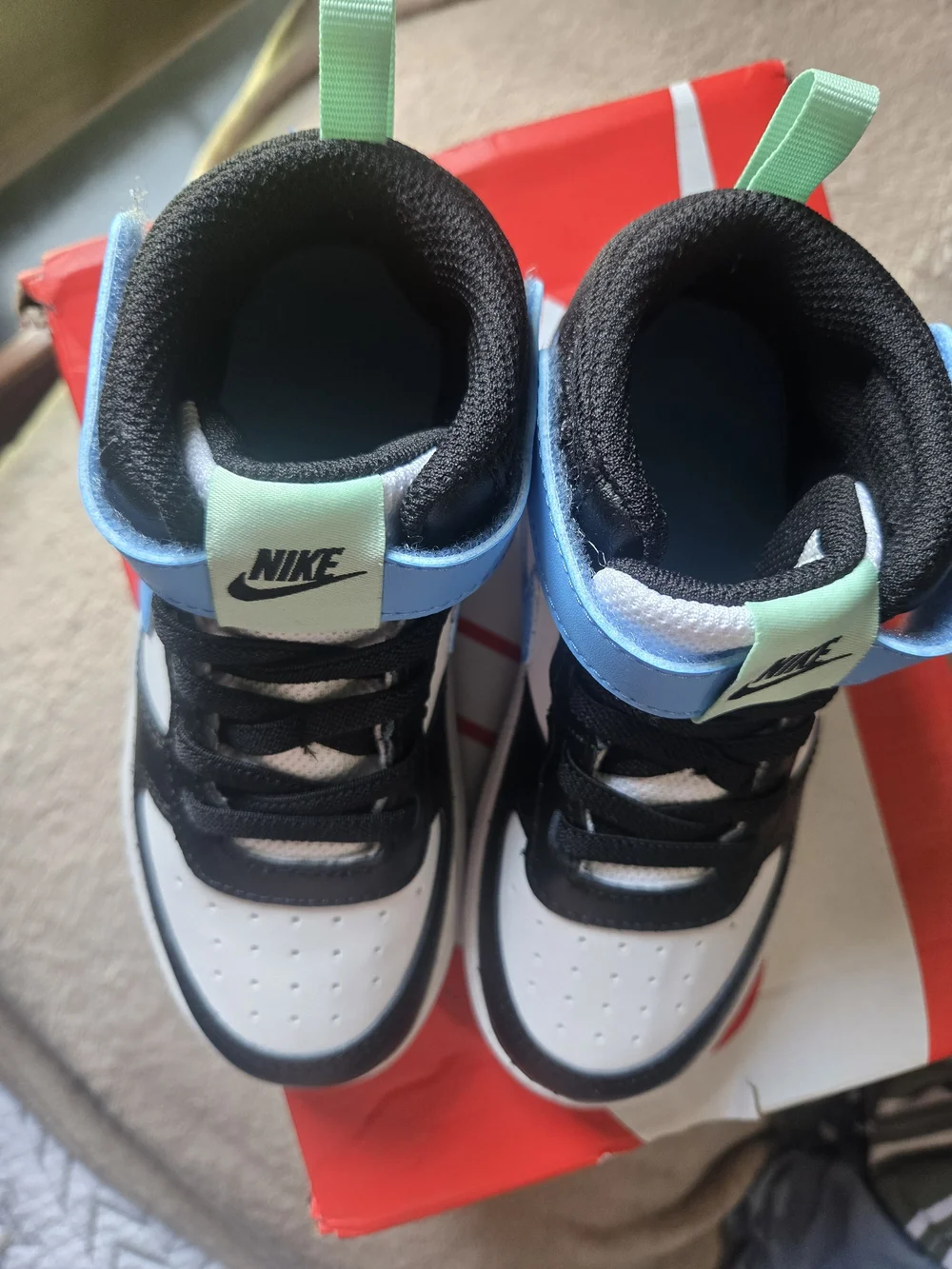 Nike Kids' High-Top Sneakers in White, Black & Blue